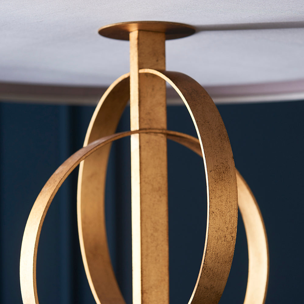 Hoop Detail Large Five Light Pendant In Gold Leaf With Mink Satin Fabric - ID 11179