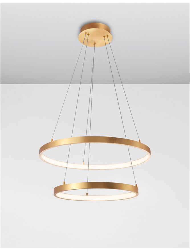 LEO Gold Leaf & Acrylic Twin Ring Adjustable Pendant - ID 10466