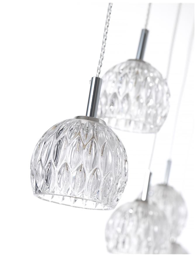 LAR Clear Glass & Chrome Aluminium 5 Light Multiple Drop Pendant - ID 10565