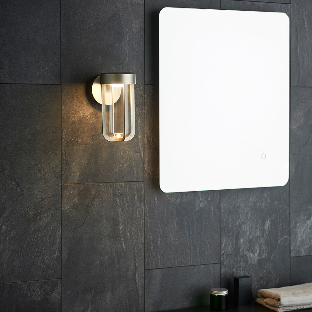 Die Cast IP44 LED Wall Light In Brushed Silver With Clear Glass - ID 11069 - LOW STOCK, PLEASE CALL