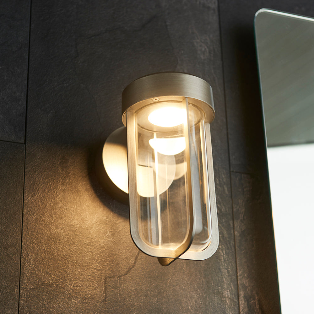 Die Cast IP44 LED Wall Light In Brushed Silver With Clear Glass - ID 11069 - LOW STOCK, PLEASE CALL