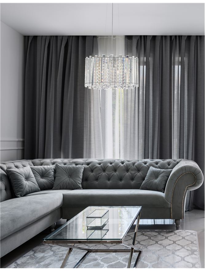 ELE Chrome Aluminium & K9 Crystal Adjustable Circular Pendant - ID 10486