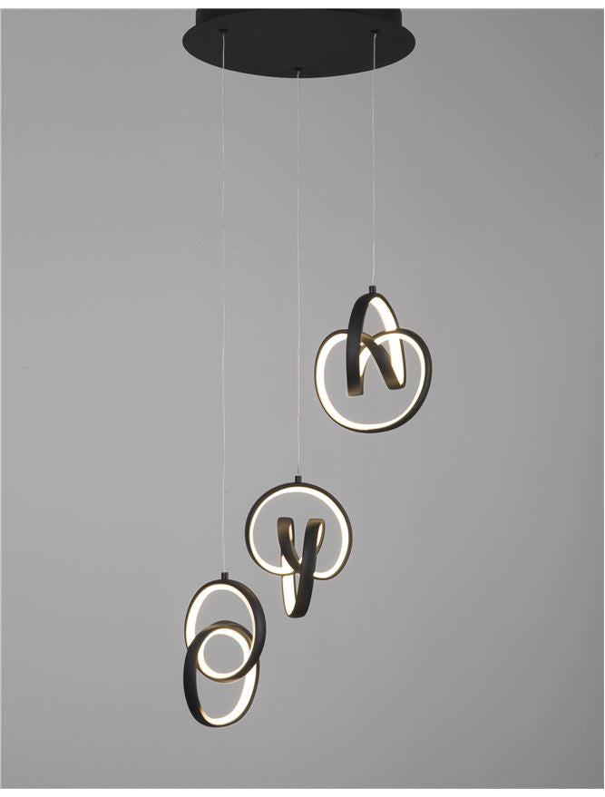 RIN Black Aluminium & Acrylic Knot Swirl Three Drop Cluster Pendant - ID 10457