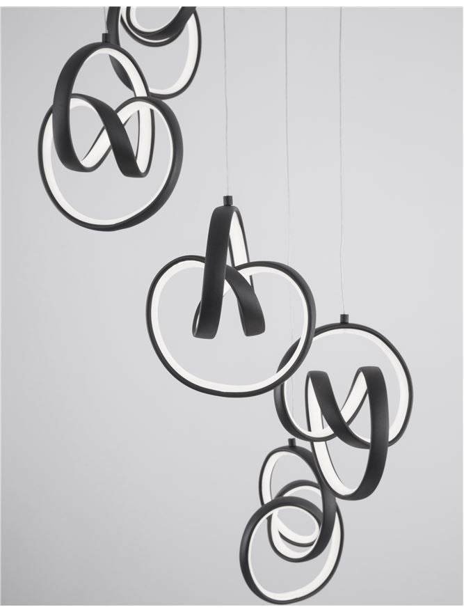 RIN Black Aluminium & Acrylic Knot Swirl Five Drop Cluster Pendant - ID 10456