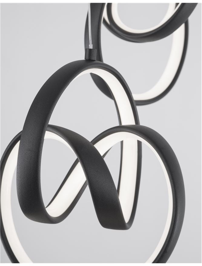 RIN Black Aluminium & Acrylic Knot Swirl Five Drop Cluster Pendant - ID 10456
