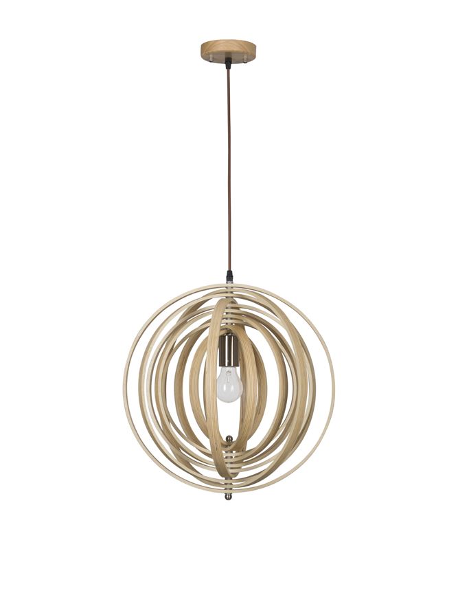 ASC Natural Wood & Dark Brown Fabric Cable Jumble Arrangement Single Pendant - ID 10440