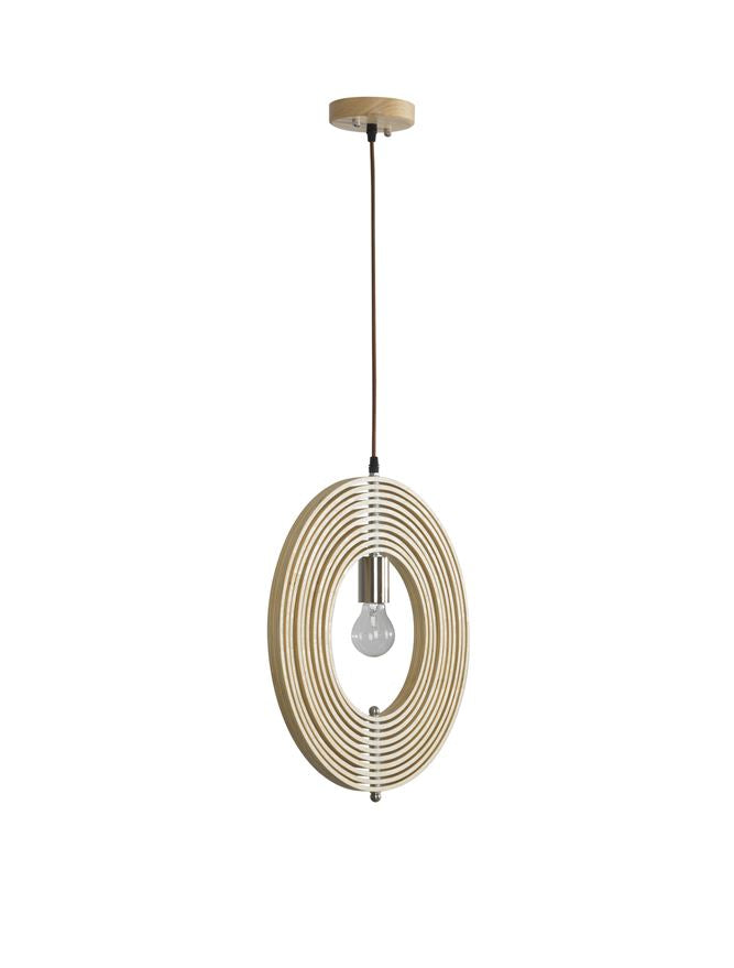 ASC Natural Wood & Dark Brown Fabric Cable Jumble Arrangement Single Pendant - ID 10440