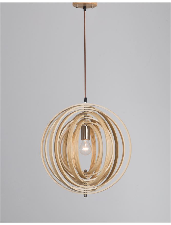 ASC Natural Wood & Dark Brown Fabric Cable Jumble Arrangement Single Pendant - ID 10440