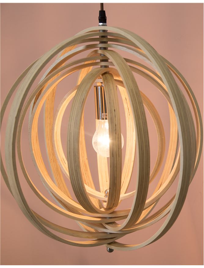 ASC Natural Wood & Dark Brown Fabric Cable Jumble Arrangement Single Pendant - ID 10440
