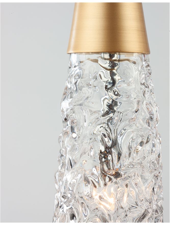 KOV Clear Structured Glass & Brushed Gold Steel Single Pendant - ID 10550