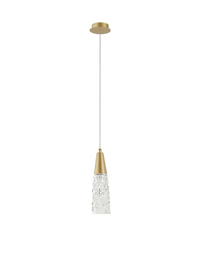 KOV Clear Structured Glass & Brushed Gold Steel Single Pendant - ID 10550