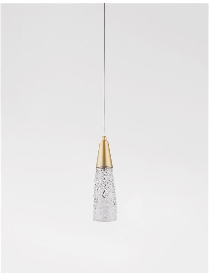 KOV Clear Structured Glass & Brushed Gold Steel Single Pendant - ID 10550