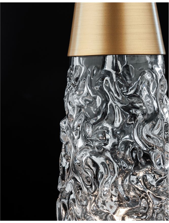 KOV Clear Structured Glass & Brushed Gold Steel Single Pendant - ID 10550