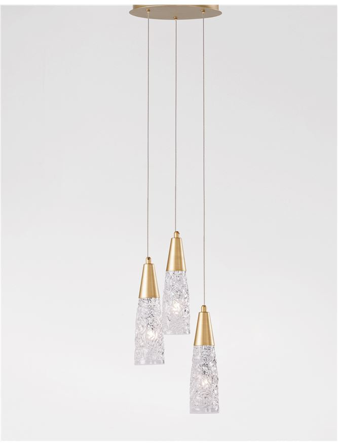 KOV Clear Structured Glass & Brushed Gold Multi Drop Pendant - ID 10551