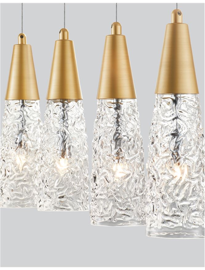 KOV Clear Structured Glass & Brushed Gold Linear Bar Pendant - ID 10553