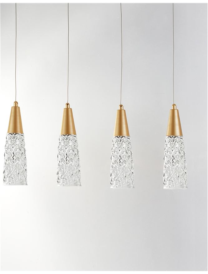 KOV Clear Structured Glass & Brushed Gold Linear Bar Pendant - ID 10553