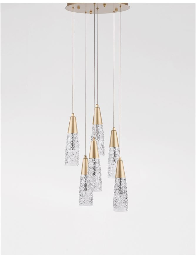 KOV Clear Structured Glass & Brushed Gold Multi Drop Pendant - ID 10552