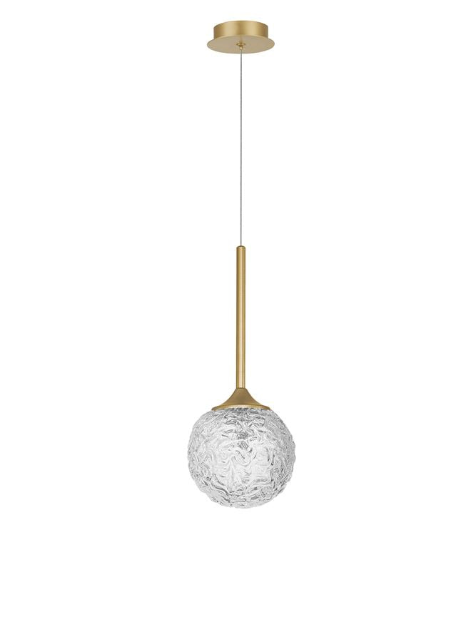MIRA Clear Structured Glass & Brass Gold Steel Small Single Pendant - ID 10545