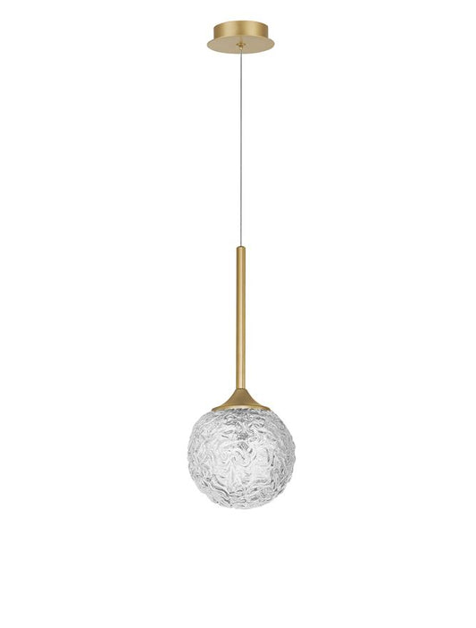 MIRA Clear Structured Glass & Brass Gold Steel Small Single  Pendant - ID 10545