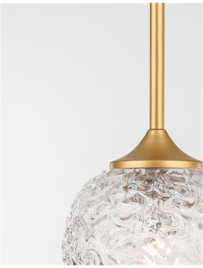 MIRA Clear Structured Glass & Brass Gold Steel Small Single Pendant - ID 10545
