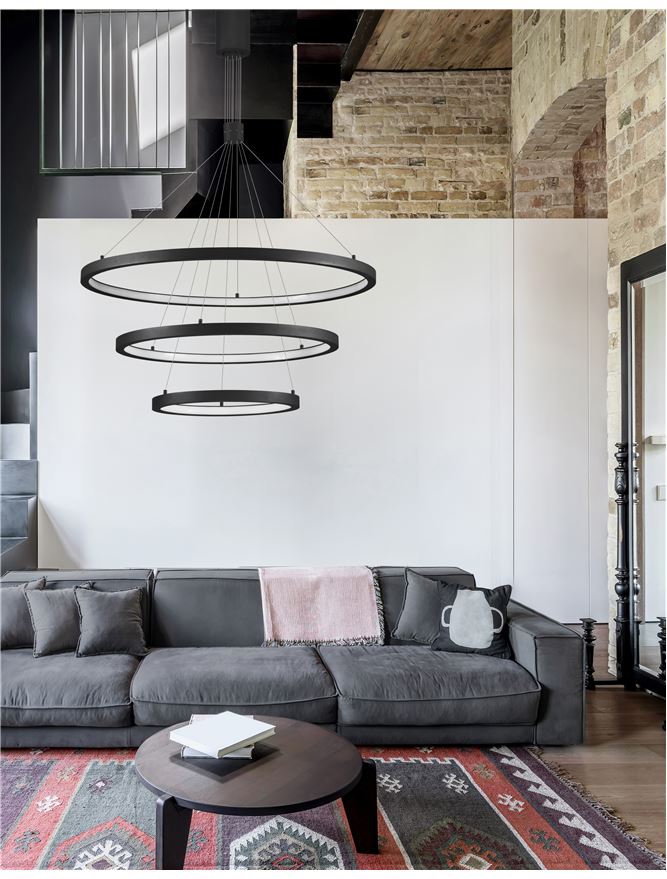 EMP Dimmable Sandy Black Aluminium & Acrylic Tripple Ring Pendant - ID 10200