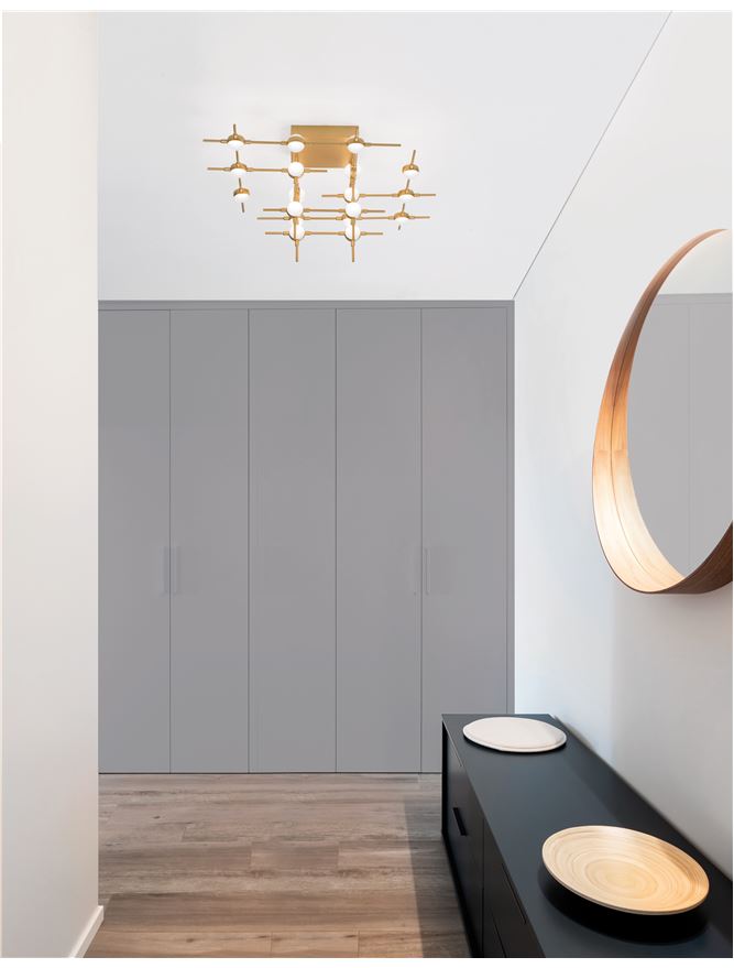 ATO Gold Metal & Acrylic 18 Lamp Molecule Semi Flush Ceiling Light - ID 10083