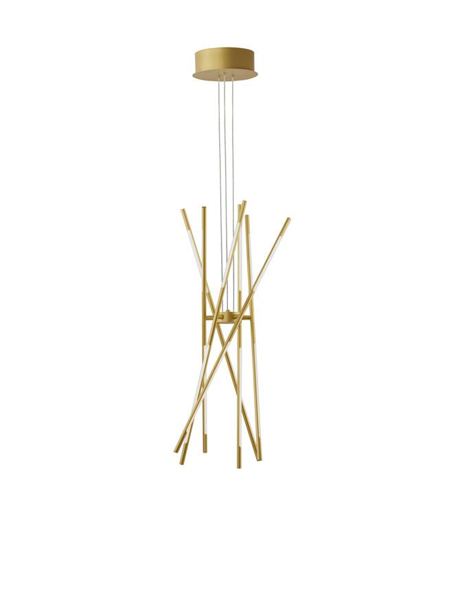 RAC Gold Metal & Acrylic Tubular 12 Lamp Adjustable Pendant With Remote Control - ID 10099