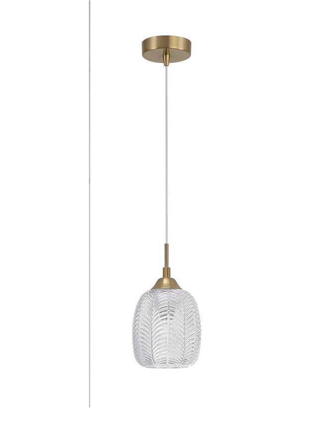 VAR Clear Waved Glass & Satin Gold Metal Single Pendant - ID 10031