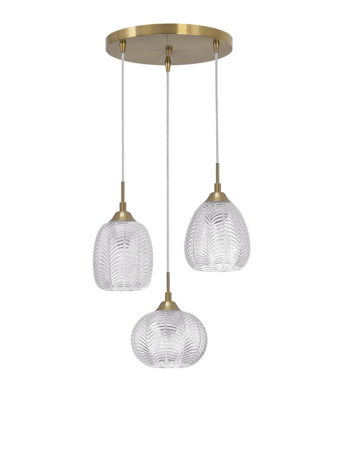 VAR Clear Waved Glass & Satin Gold Metal 3 Light Multi Pendant - ID 10034