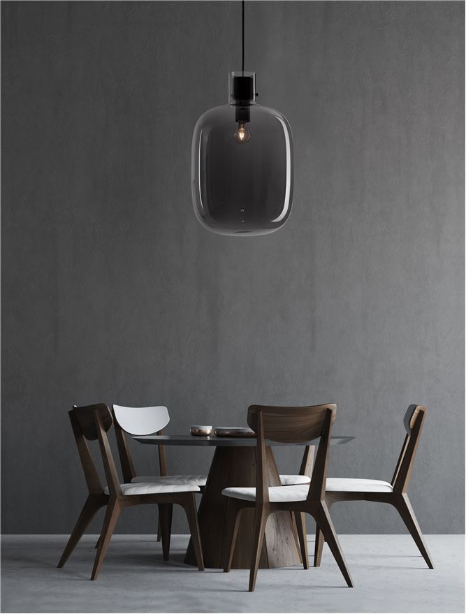 CIN Smoked Glass & Brass Black Large Single Pendant - ID 11805