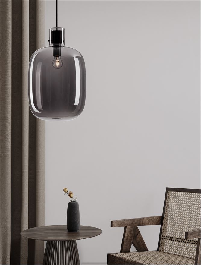 CIN Smoked Glass & Brass Black Large Single Pendant - ID 11805