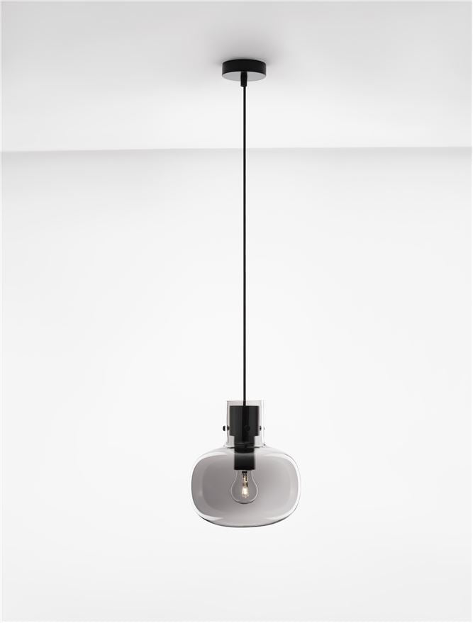 CIN Smoked Glass & Black Metal Single Pendant - ID 11806