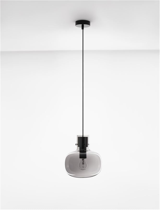 CIN Smoked Glass & Black Metal Single Pendant - ID 11806