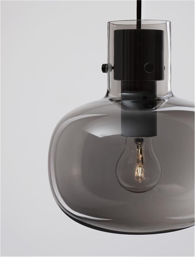 CIN Smoked Glass & Black Metal Single Pendant - ID 11806