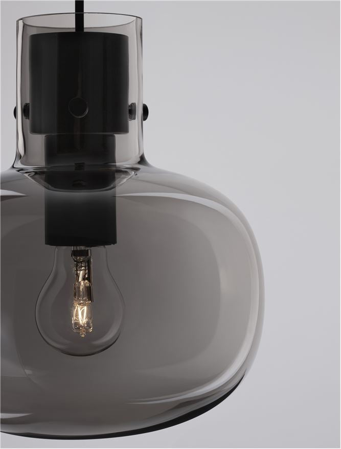 CIN Smoked Glass & Black Metal Single Pendant - ID 11806