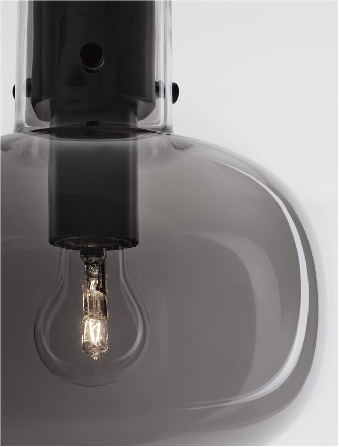 CIN Smoked Glass & Black Metal Single Pendant - ID 11806