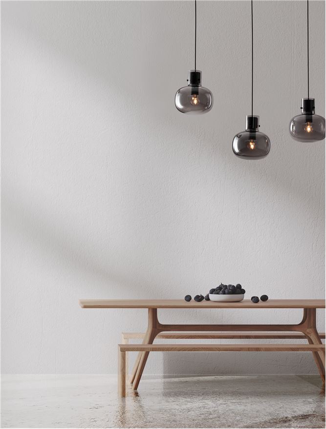 CIN Smoked Glass & Black Metal Linear 3 Lamp Bar Pendant - ID 11804