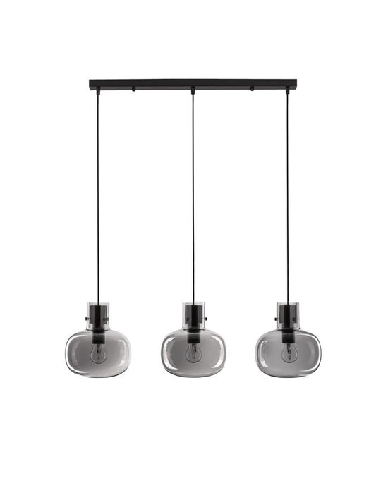 CIN Smoked Glass & Black Metal Linear 3 Lamp Bar Pendant - ID 11804