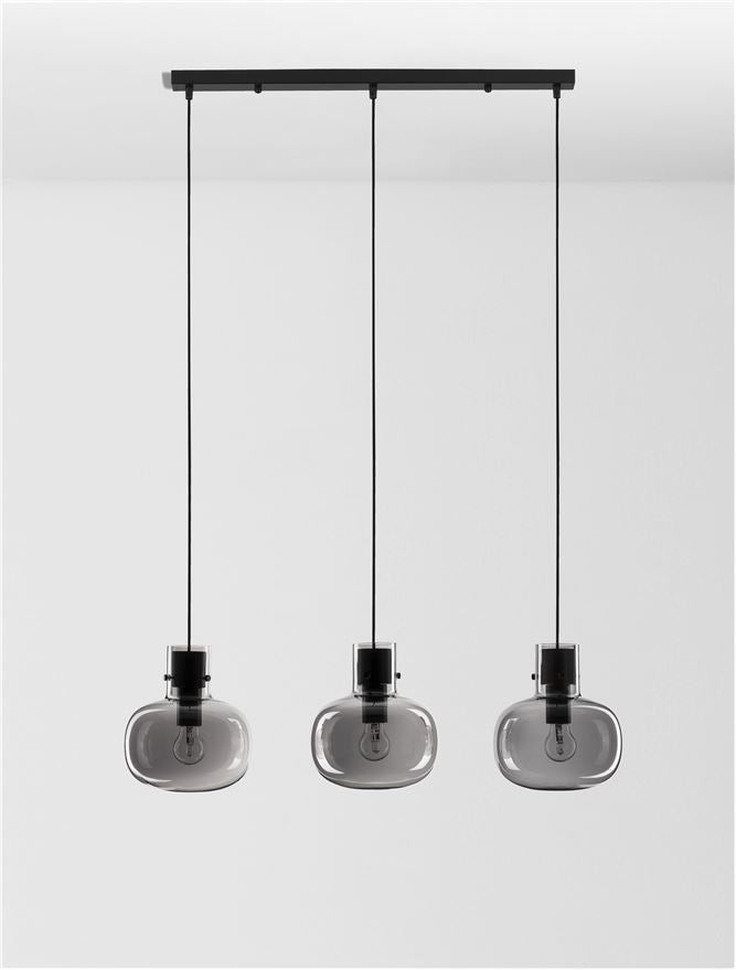 CIN Smoked Glass & Black Metal Linear 3 Lamp Bar Pendant - ID 11804