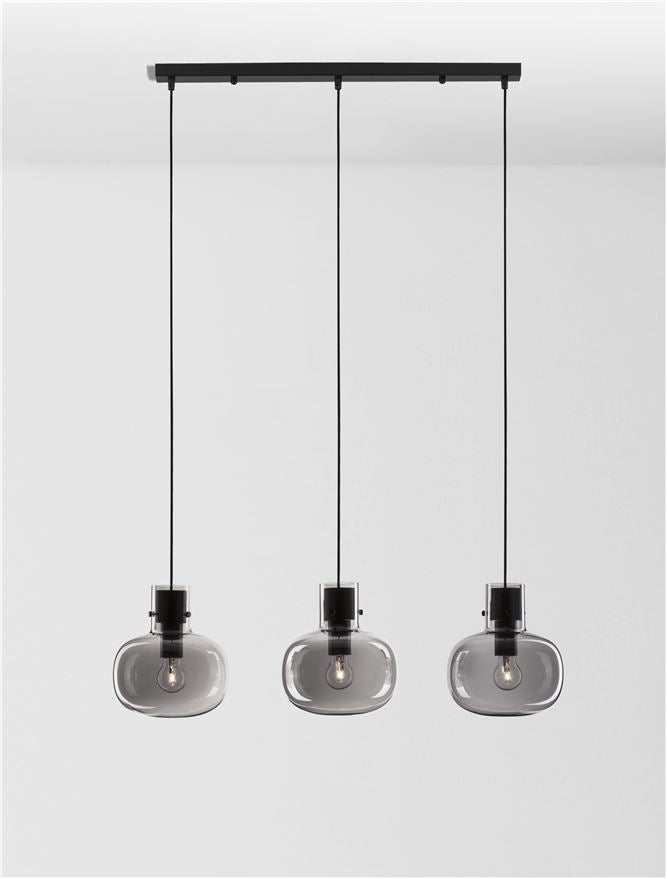 CIN Smoked Glass & Black Metal Linear 3 Lamp Bar Pendant - ID 11804