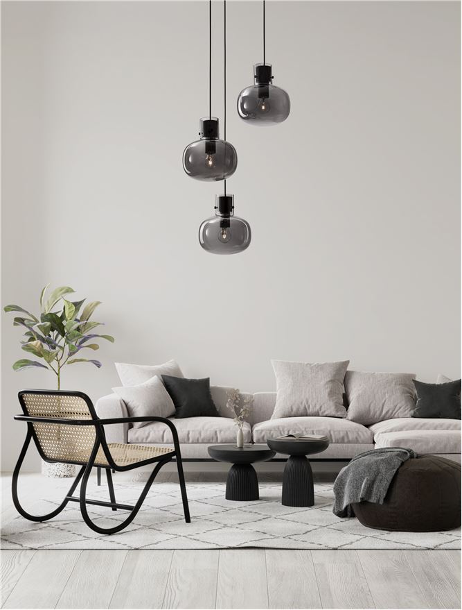 CIN Smoked Glass & Black Metal 3 Lamp Multi Pendant - ID 11807