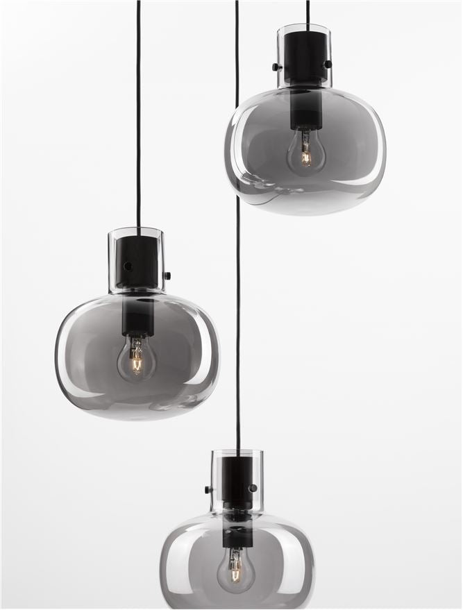 CIN Smoked Glass & Black Metal 3 Lamp Multi Pendant - ID 11807