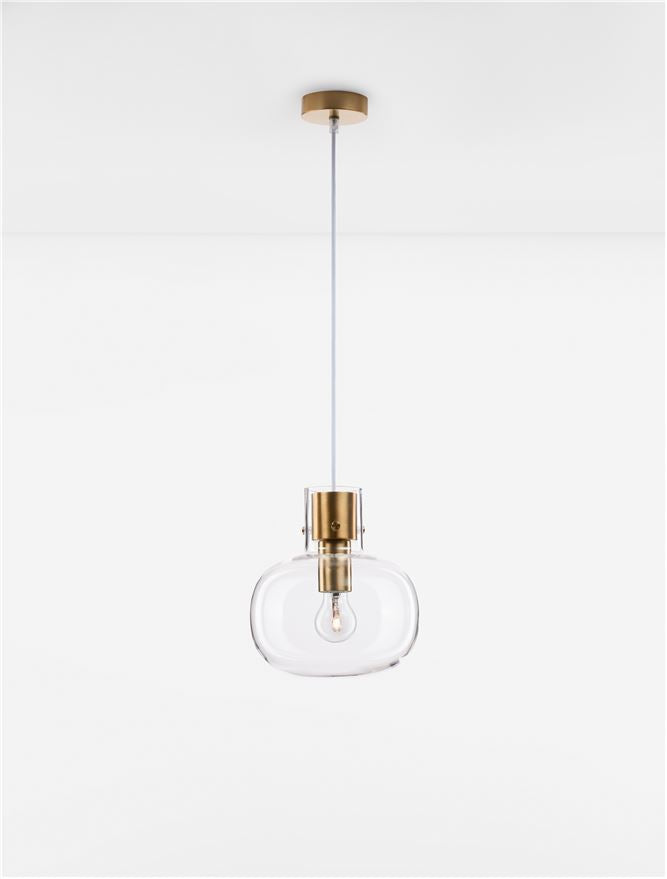 CIN Clear Glass & Brass Gold Metal Single Pendant - ID 11800