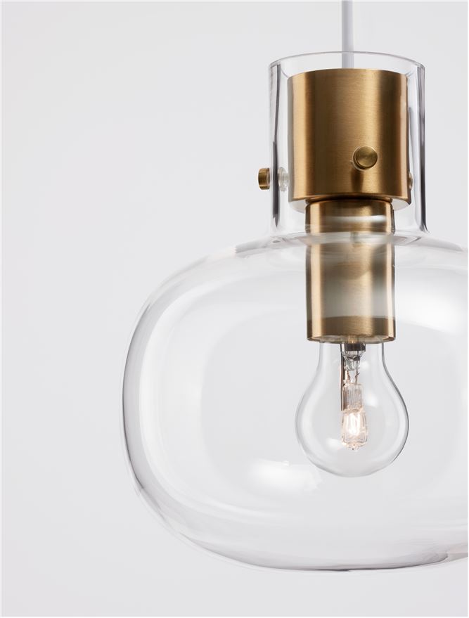 CIN Clear Glass & Brass Gold Metal Single Pendant - ID 11800