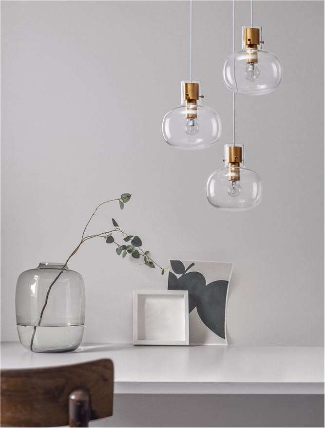 CIN Clear Glass & Brass Gold Metal 3 Lamp Multi Pendant - ID 11803