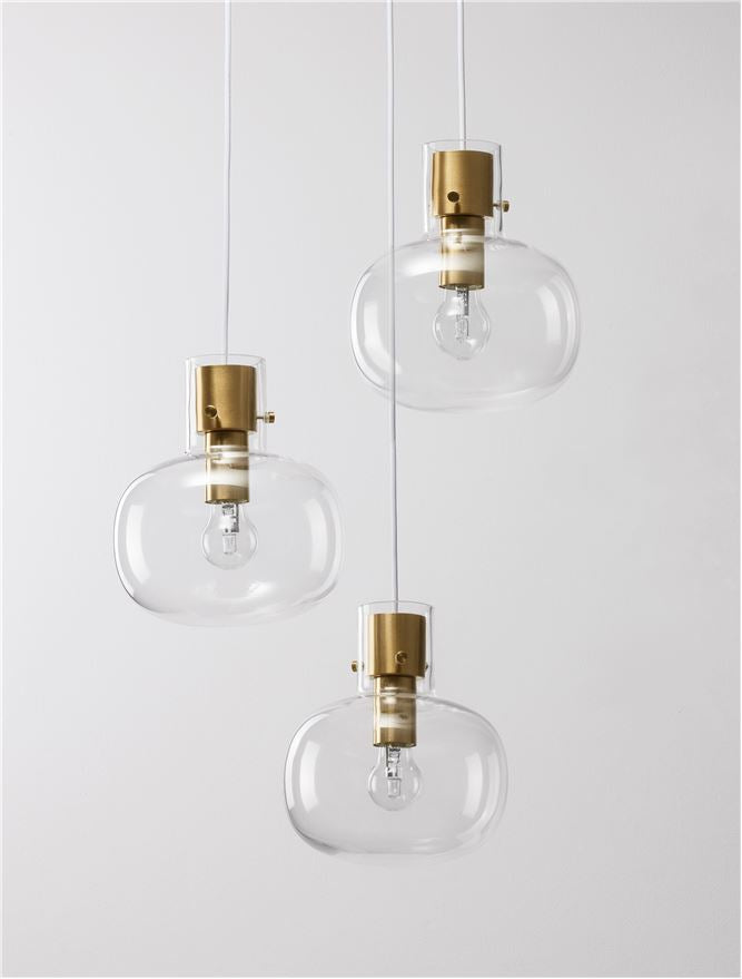 CIN Clear Glass & Brass Gold Metal 3 Lamp Multi Pendant - ID 11803
