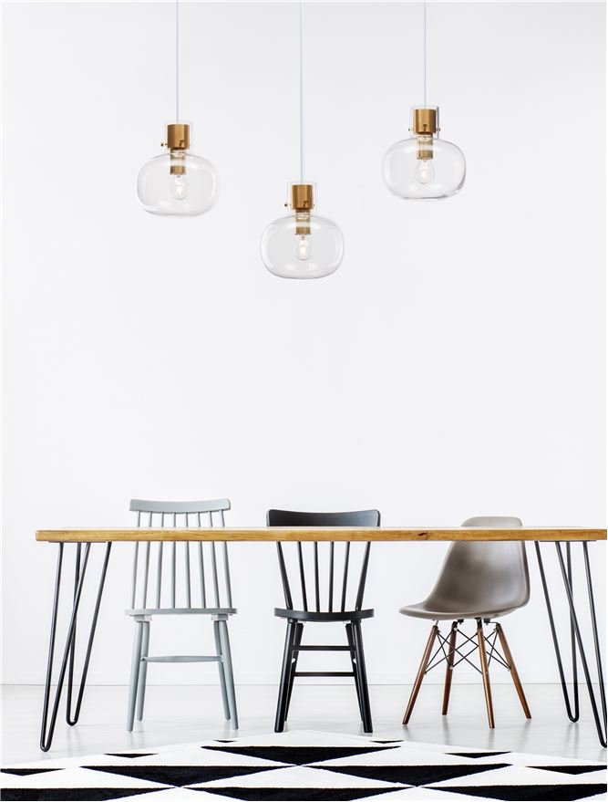 CIN Clear Glass & Brass Gold Metal Linear 3 Lamp Bar Pendant - ID 11802