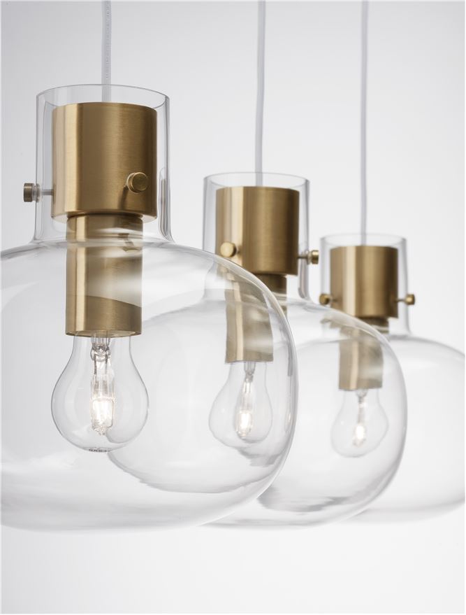 CIN Clear Glass & Brass Gold Metal Linear 3 Lamp Bar Pendant - ID 11802