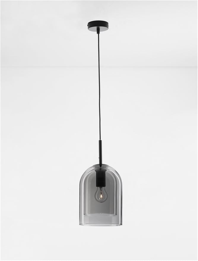VEL Layered Smoked Glass & Black Metal Single Pendant - ID 11813