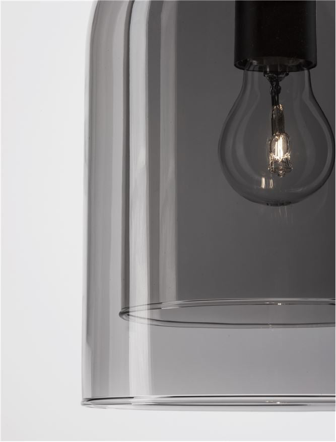 VEL Layered Smoked Glass & Black Metal Single Pendant - ID 11813